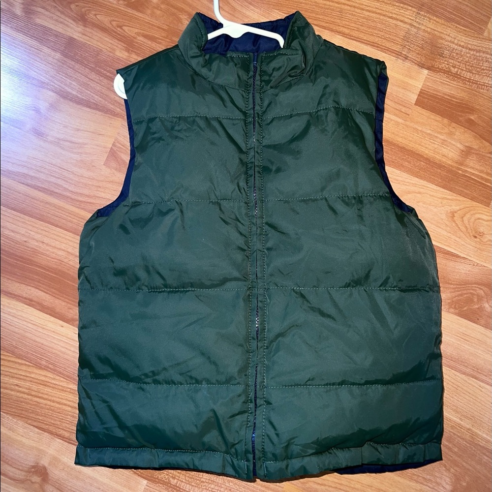 Reversible navy blue/green boys puffy vest